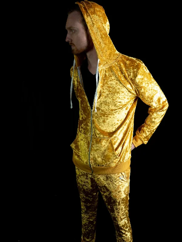 Women's cropped sweatshirt with a lace - trimmed hem for a romantic lookGold Unisex Crushed Velvet Zip-Up Hoodie