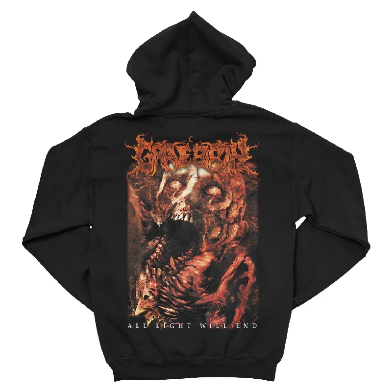 Women's sweatshirt with a mesh panel insert for breathability during workoutsGravebirth "All Light Will End" Zip Hoodie
