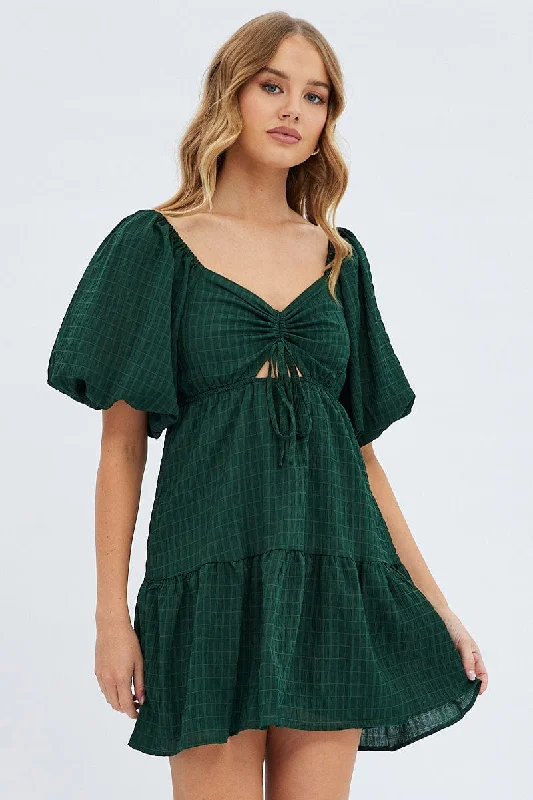 Empire Waist Women Dress to Accentuate the Bust and Conceal the WaistGreen Fit And Flare Dress Mini Ruched Bust