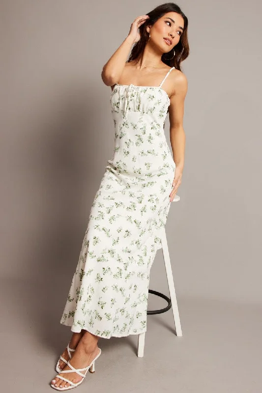 Ruffled Women Dress with Multiple Layers for a Playful and Girly StyleGreen Floral Midi Dress Strappy