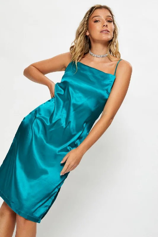 Empire Waist Women Dress to Accentuate the Bust and Conceal the WaistGreen Satin Cowl Neck Dress