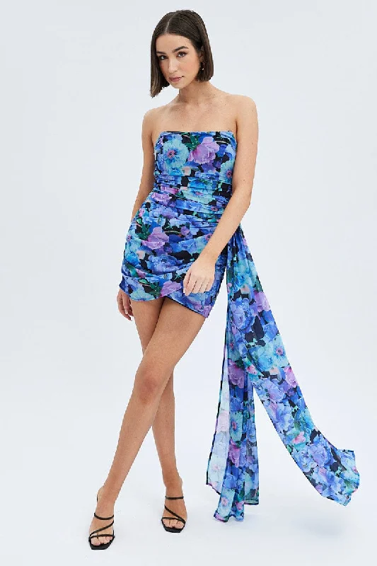 Little Black Women Dress with Sequins for a Glamorous Night OutMulti Floral Sash Dress Bandeau Chiffon Draped Mini Dress