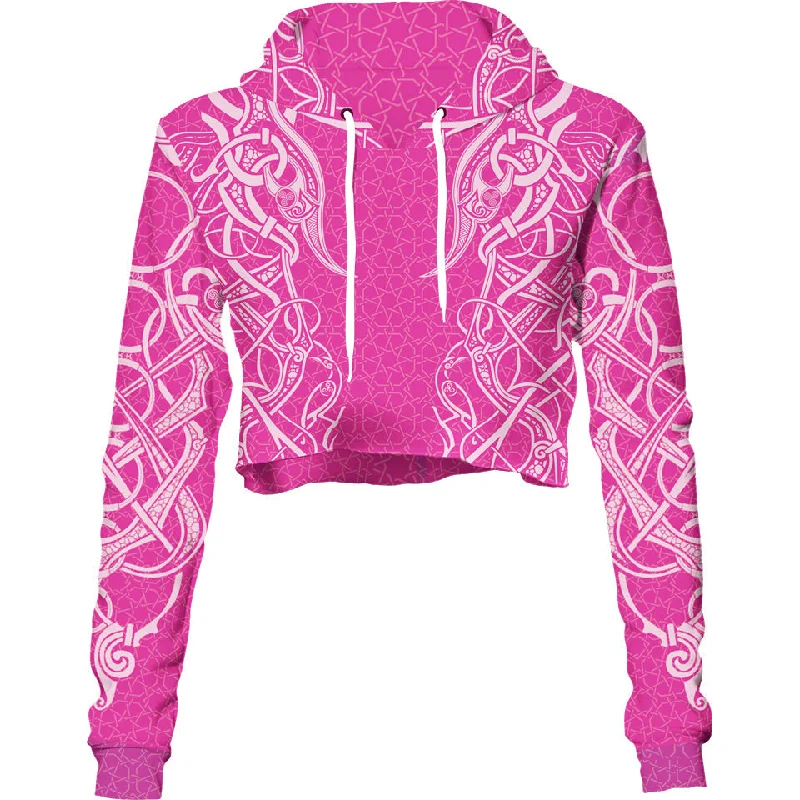 Women's mock - neck sweatshirt made of moisture - wicking material for fitness useNordic Rose Crop Hoodie