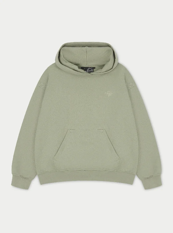 Women's color - block hoodie combining bold hues for a fashion - forward statementOUTLINE EMBLEM RELAXED HOODIE - SAGE