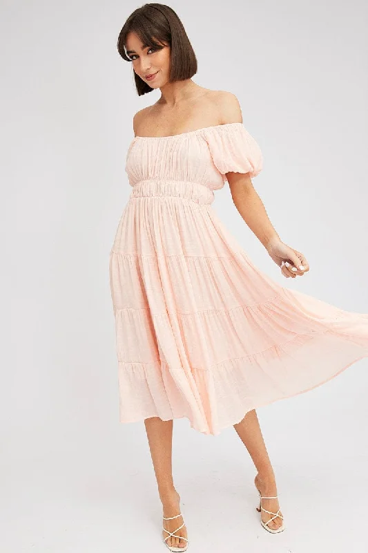 Wrap - Style Women Dress with Adjustable Fit for All Body TypesPink Midi Dress Short Sleeve Ruched