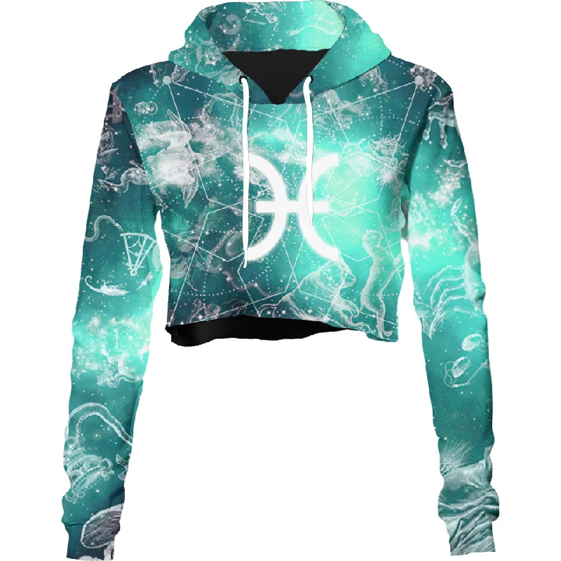 Women's pullover hoodie with a side slit for a modern and relaxed fitPisces Crop Hoodie