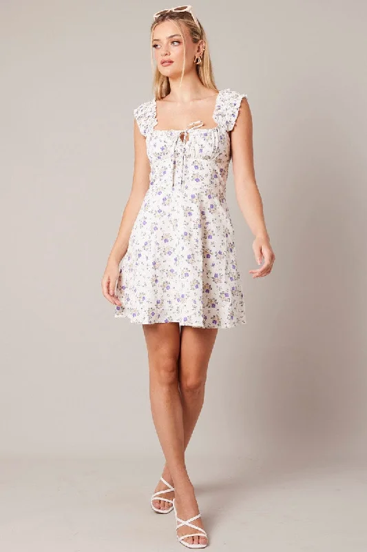 Backless Women Dress for a Sexy and Alluring Look at Evening EventsPurple Floral Fit And Flare Dress Mini