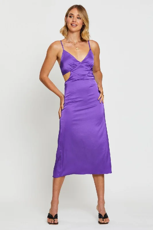 Printed Abstract Women Dress for a Modern and Artistic AppealPurple Midi Dress Satin