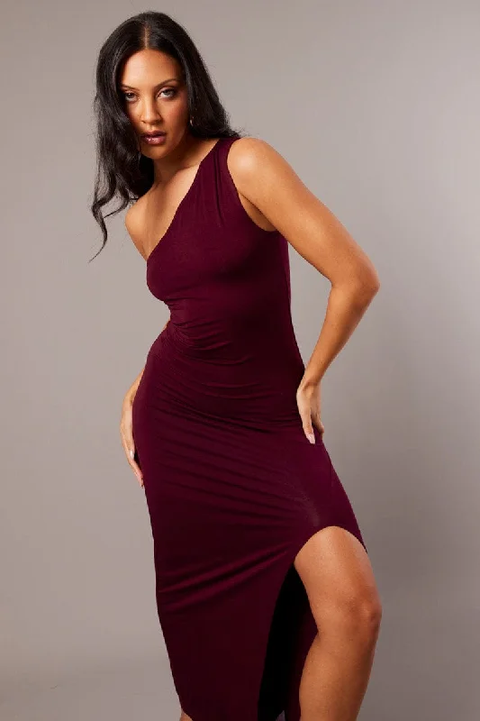 Lace - Embellished Women Dress for an Elegant and Sophisticated AppearanceRed One Shoulder Maxi Dress Side Split