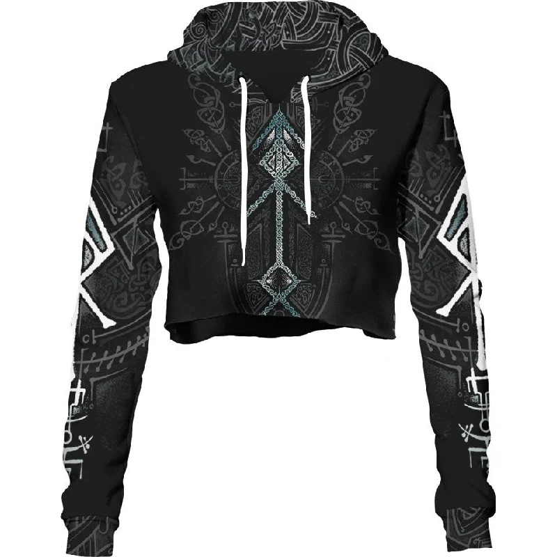 Women's cropped sweatshirt with a lace - trimmed hem for a romantic lookRunes of Loki Crop Hoodie