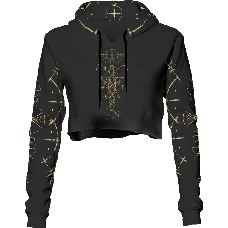 Women's hoodie with a detachable hood for customizable stylingRunes of Thor Crop Hoodie