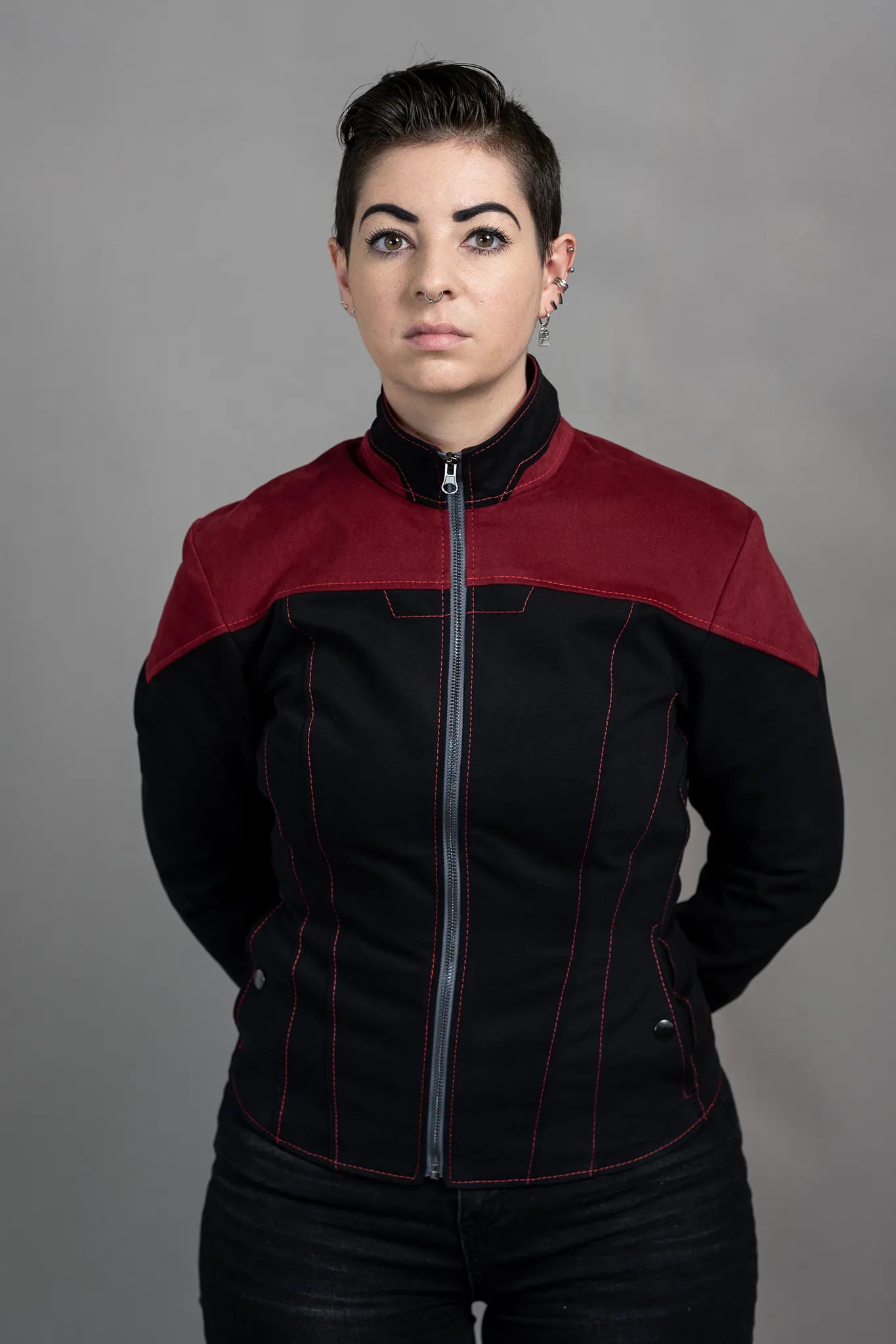 Women's bomber jackets with floral embroidery for a feminine and unique designStarfleet 2369 - Command Red [Womens]