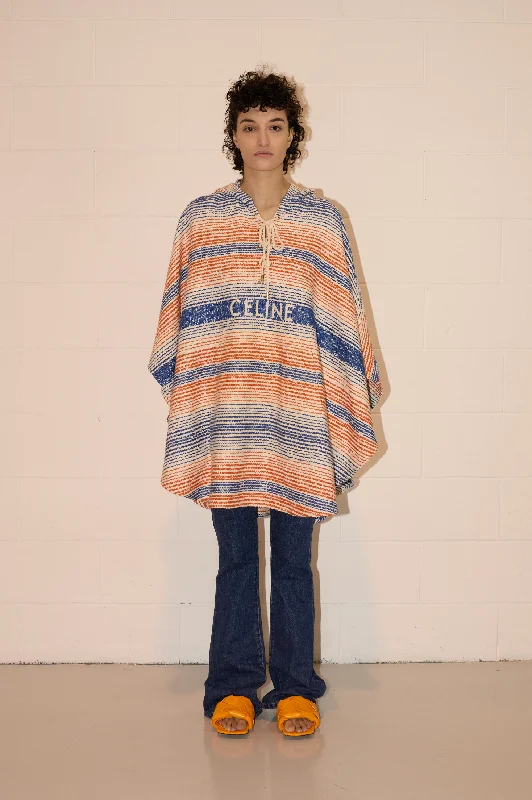 Women's trench coats with a removable belt for customizable stylingStripes Poncho