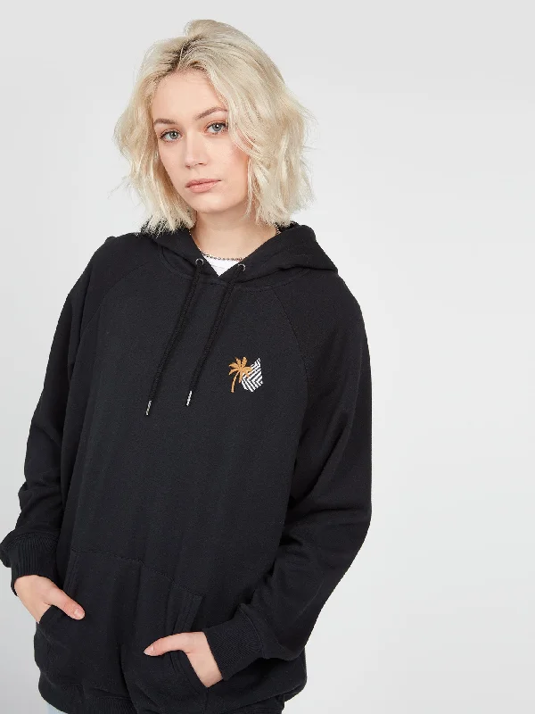 Truly Stoked Palm Tree Graphic Boyfriend Hoodie - Black