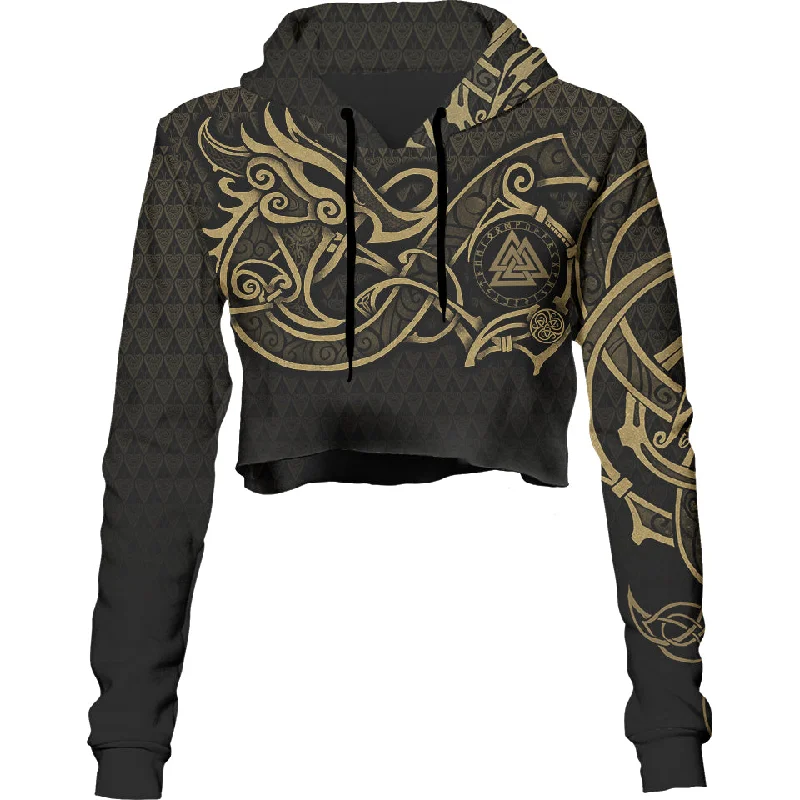 Women's tie - front hoodie in a lightweight fabric for summer layeringValknut Crop Hoodie
