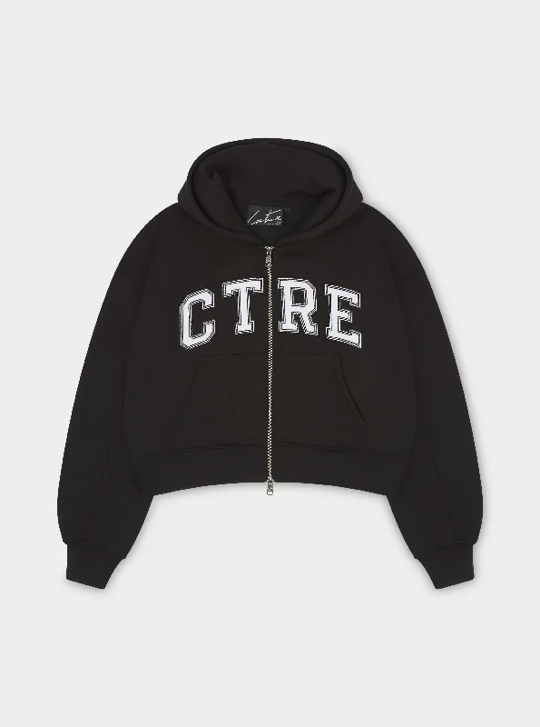 CTRE CROPPED ZIP THROUGH HOODIE - BLACK