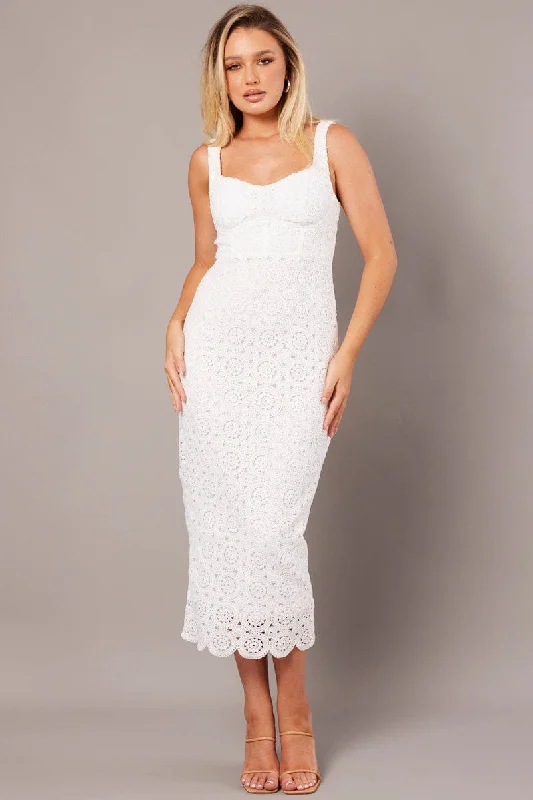 Sheath Women Dress with a Tailored Fit for a Professional LookWhite Midi Dress Sleeveless Lace
