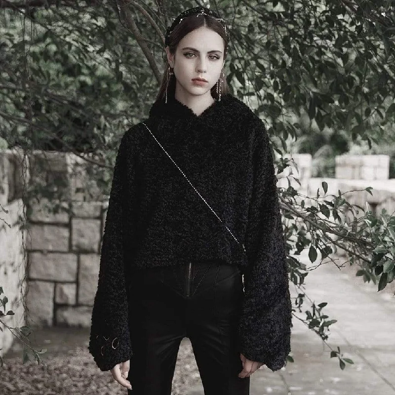 Women's sweatshirt with a mesh panel insert for breathability during workoutsWomen's Grunge Flare Sleeved Sherpa Hoodies