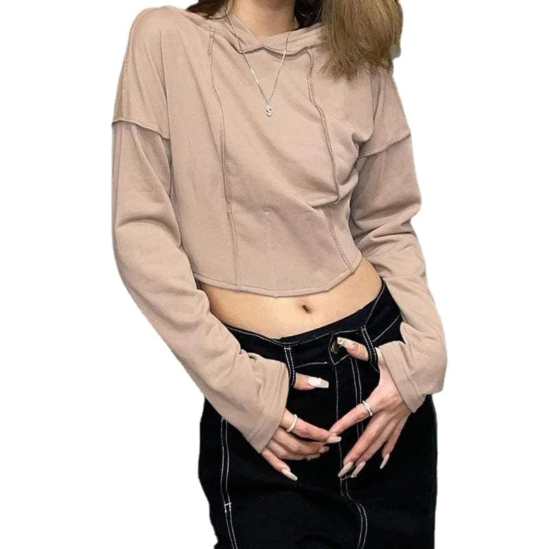 Women's quarter - zip sweatshirt made of organic cotton for eco - conscious fashionWomen's Grunge Solid Color Zipper Short Hoodies