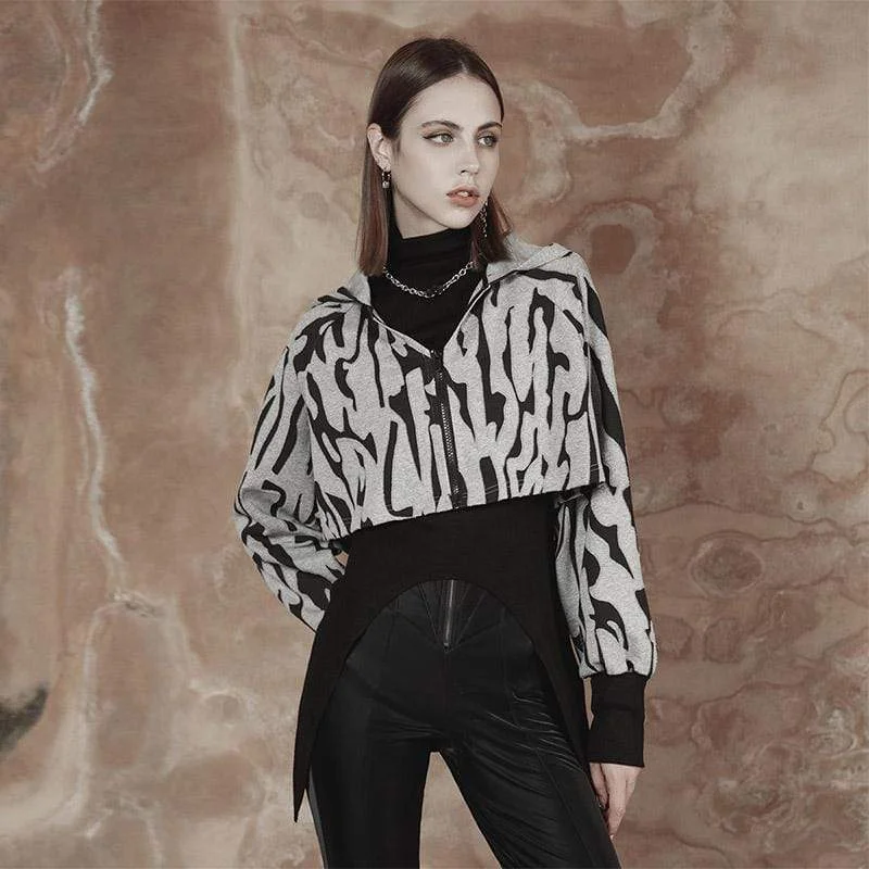 Women's quarter - zip sweatshirt made of organic cotton for eco - conscious fashionWomen's Grunge Zebra Zipper Short Hoodies