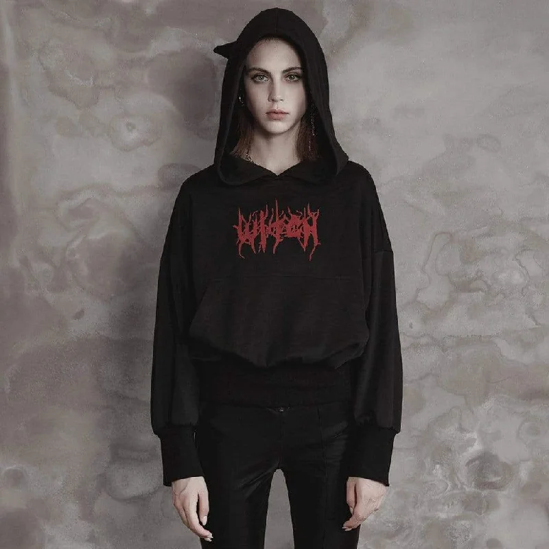 Women's fleece - lined hoodie with thumbholes for warmth in winterWomen's Punk Gothic Printed Witch Hoodies