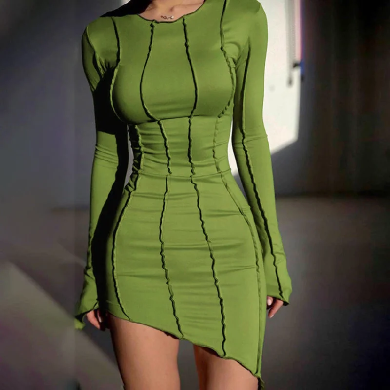 Long - Sleeve Women Dress in Velvet for a Luxurious Winter Look Long - Sleeve Women Dress in Velvet for a Luxurious Winter Look Designed Irregular Round Neck Dress with a Sexy Short Skirt and Tight Hip Fit