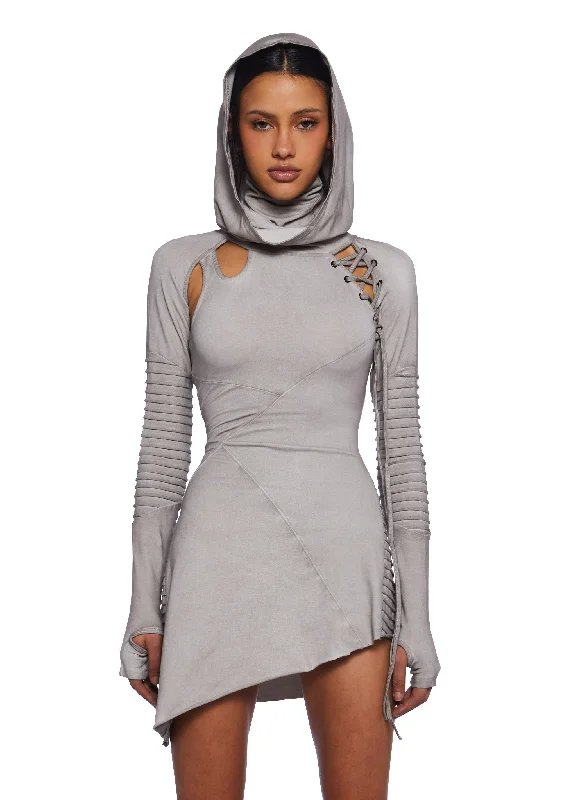 Halter Neck Women Dress to Show Off the Shoulders and Neckline Halter Neck Women Dress to Show Off the Shoulders and Neckline Frequency Asymmetrical Hooded Mini Dress - Ecru