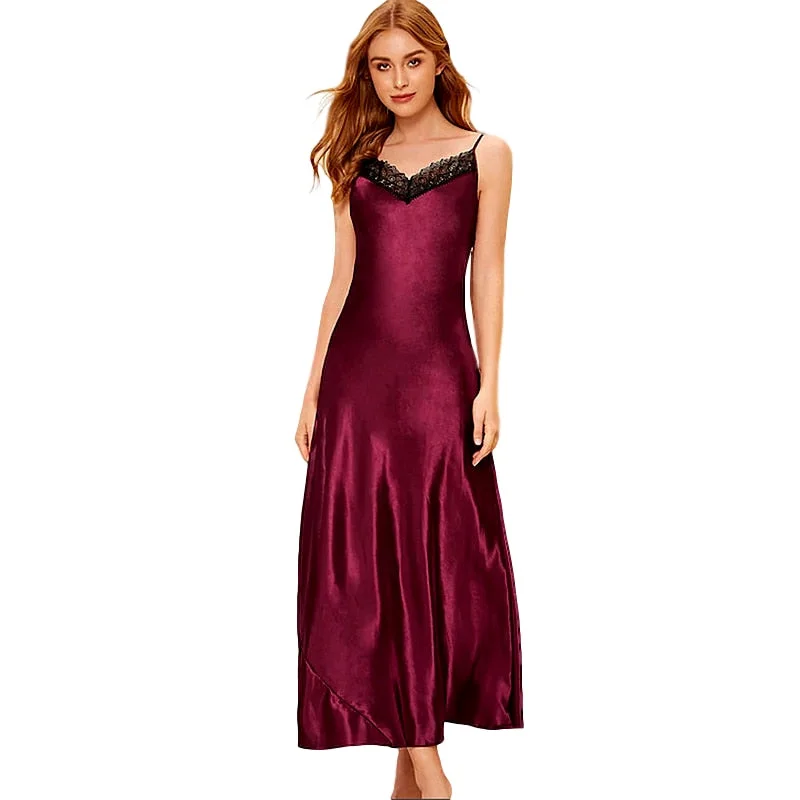 Long - Sleeve Women Dress in Velvet for a Luxurious Winter Look Long - Sleeve Women Dress in Velvet for a Luxurious Winter Look Lace Sexy Sleepwear Silk Ladies Long Gowns Black Spaghetti Strap Nightgown V-neck Night Dress Satin Lingerie Dress Plus Nightie