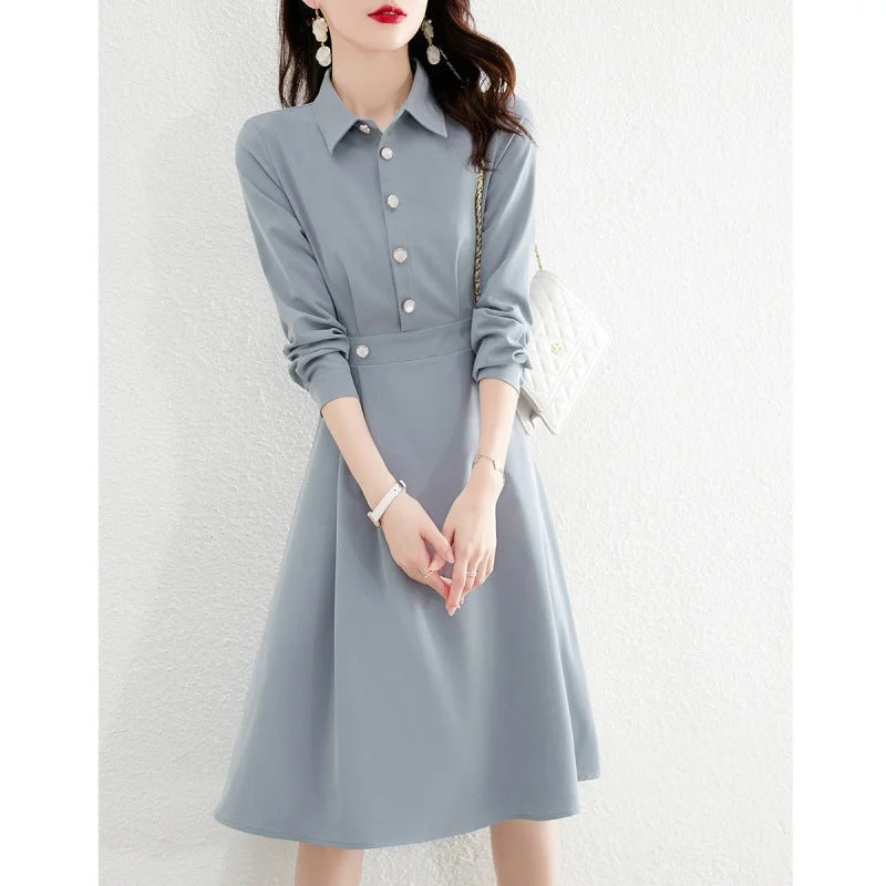 Mini Women Dress with a Short Hem for a Young and Trendy Style Mini Women Dress with a Short Hem for a Young and Trendy Style NiDELL Haze Blue High-End Shirt Dress Women's Clothing Spring . New French High-Grade Waist-Tight Slimming A- line Skirt