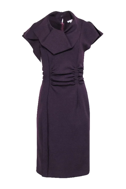 Off - the - Shoulder Women Dress for a Romantic and Feminine Look Off - the - Shoulder Women Dress for a Romantic and Feminine Look Oscar de la Renta - Purple Wool Short Sleeve Ruffled Collar Dress w/ Gathered Waist Sz 8