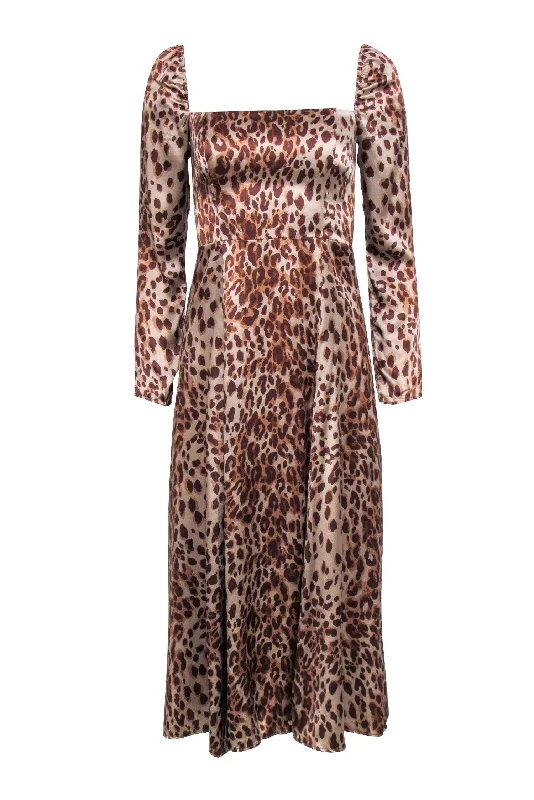Ball Gown Women Dress with a Full Skirt for a Princess - like Look Ball Gown Women Dress with a Full Skirt for a Princess - like Look Reformation - Tan Leopard Print Puff Shoulder Dress Sz 2