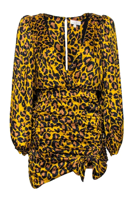 Off - the - Shoulder Women Dress for a Romantic and Feminine Look Off - the - Shoulder Women Dress for a Romantic and Feminine Look Ronny Kobo - Tan Leopard Print Deep V-Neckline Ruched Dress Sz M