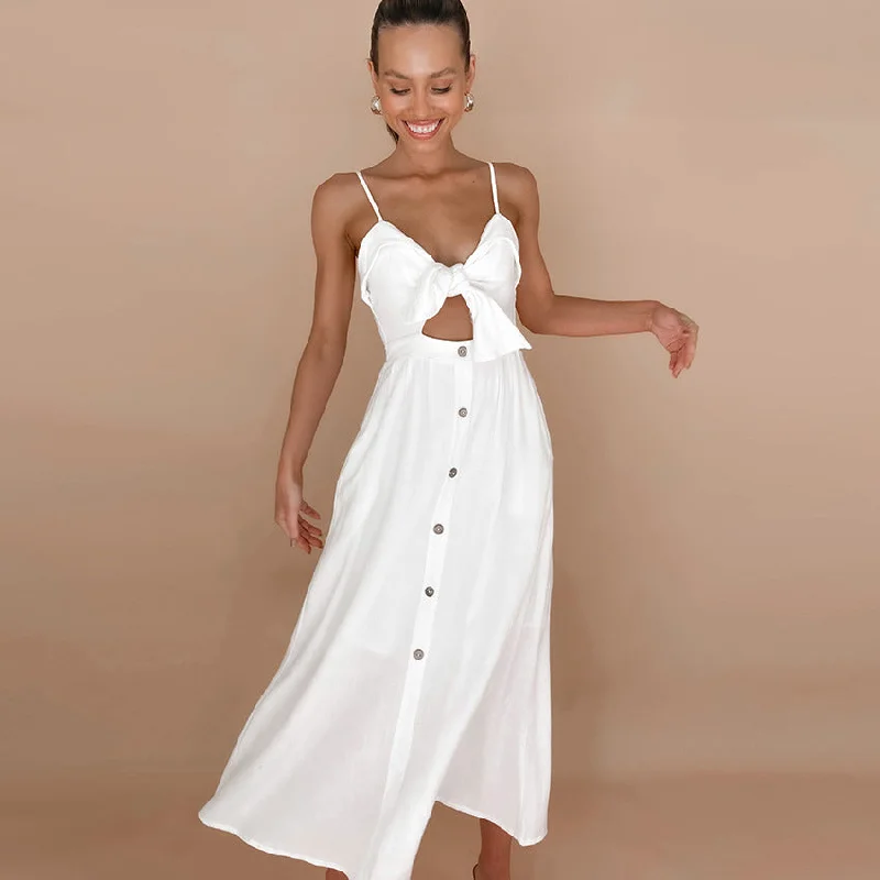 Strapless Women Dress with a Built - in Bra for Comfort and Support Strapless Women Dress with a Built - in Bra for Comfort and Support Sexy White Lace Suspender Dress with Pure Cotton A-Line Skirt and Hollow Backless Detail