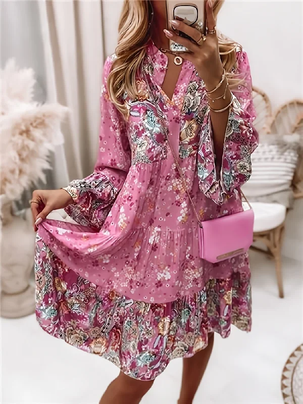 Mermaid - Style Women Dress with a Fitted Silhouette for Special Occasions Mermaid - Style Women Dress with a Fitted Silhouette for Special Occasions Sixsr Floral Print Ruffle Hem Dress, Boho Holiday Long Sleeve V-neck Dress, Women's Clothing