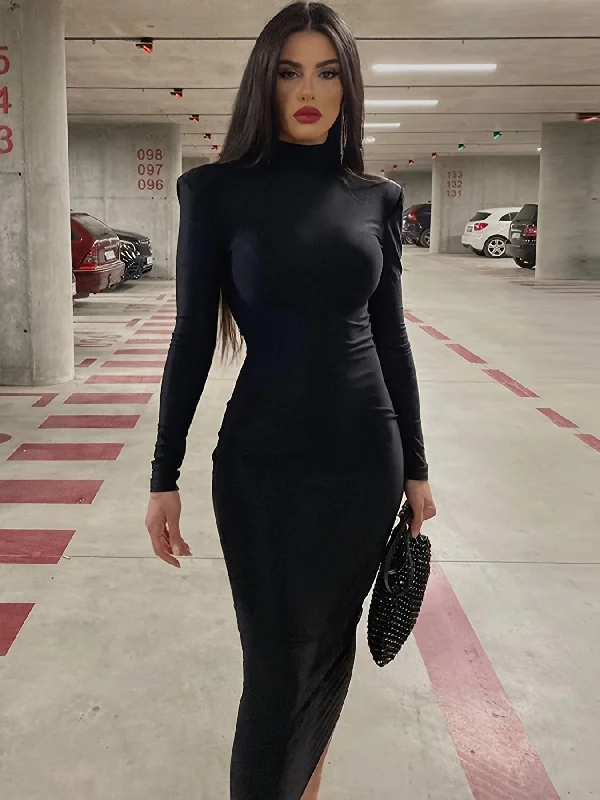 Empire Waist Women Dress to Accentuate the Bust and Conceal the Waist Empire Waist Women Dress to Accentuate the Bust and Conceal the Waist Sixsr Long Sleeve Midi Dress, High Neck Slim Casual Every Day Dress, Women's Clothing