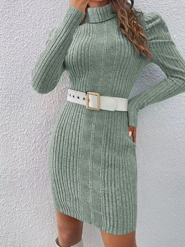 Pleated Women Dress with a Timeless and Elegant Texture Pleated Women Dress with a Timeless and Elegant Texture Sixsr Turtleneck Solid Sweater Dress, Casual Long Sleeve Bodycon Mini Dress, Women's Clothing