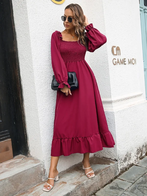 Off - the - Shoulder Women Dress for a Romantic and Feminine Look Off - the - Shoulder Women Dress for a Romantic and Feminine Look Sixsr Women's Dresses Casual Ruffled Square Neck Long Sleeve Loose Fashion Swing Dress