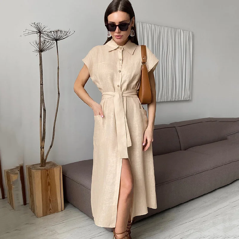Empire Waist Women Dress to Accentuate the Bust and Conceal the Waist Empire Waist Women Dress to Accentuate the Bust and Conceal the Waist Sleeveless Cotton and Linen Dress with High Waist and Long Straight Skirt - Ideal for a Stylish Summer Look