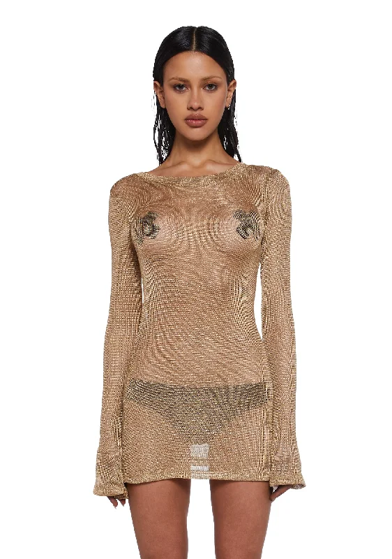 Off - the - Shoulder Women Dress for a Romantic and Feminine Look Off - the - Shoulder Women Dress for a Romantic and Feminine Look Tempo Metallic Knit Mini Dress - Gold