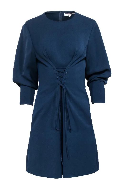 Maxi Women Dress with Floral Print for a Bohemian Vibe Maxi Women Dress with Floral Print for a Bohemian Vibe Tibi - Navy Long Sleeve Lace-up Shift Dress Sz 8