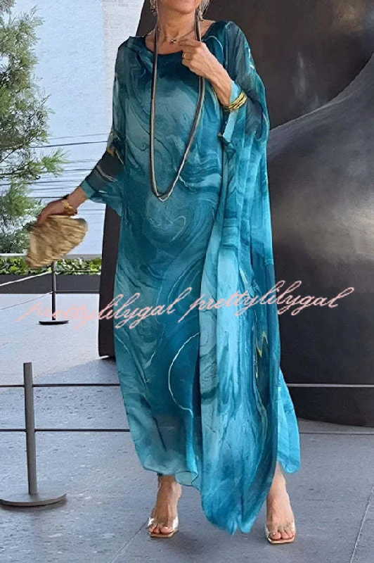 Wrap - Style Women Dress with Adjustable Fit for All Body Types Wrap - Style Women Dress with Adjustable Fit for All Body Types Unique Printed Crew Neck Loose Resort Style Maxi Dress