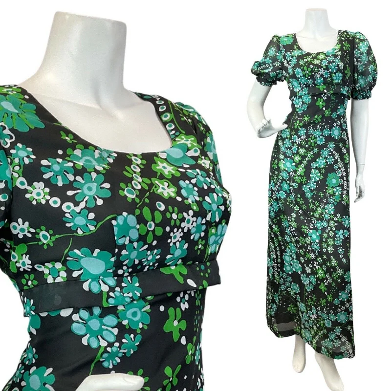 Mini Women Dress with a Short Hem for a Young and Trendy Style Mini Women Dress with a Short Hem for a Young and Trendy Style VINTAGE 60s 70s BLACK GREEN DAISY FLOWER PUFF SLEEVE MOD MAXI DRESS 10