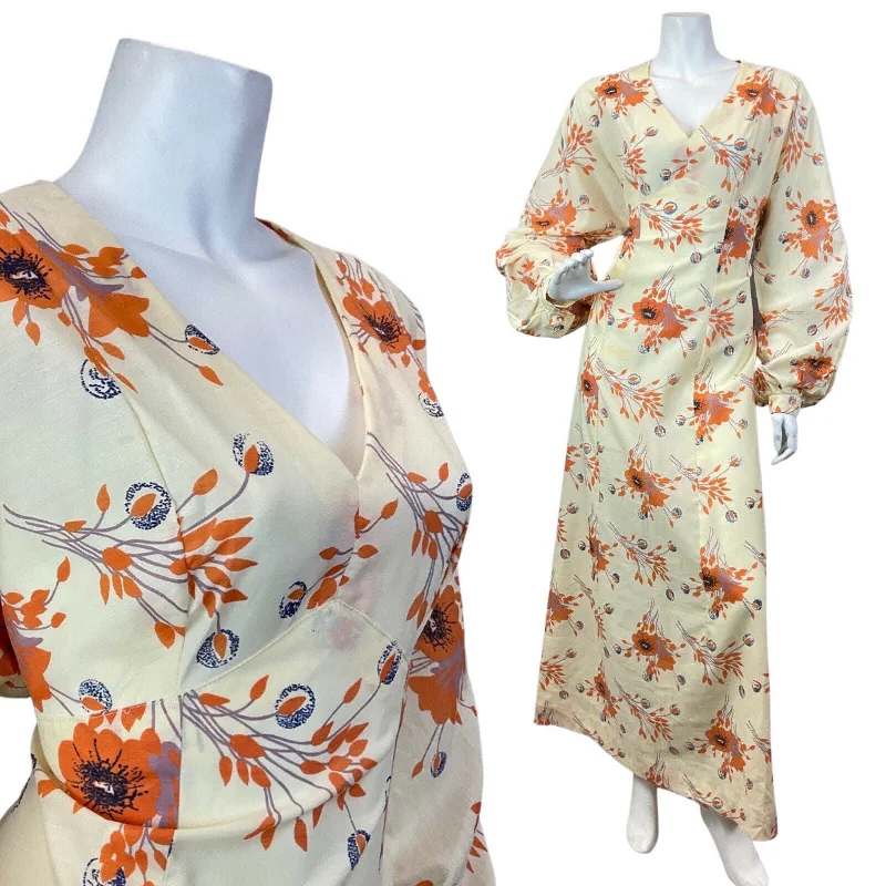 Printed Abstract Women Dress for a Modern and Artistic Appeal Printed Abstract Women Dress for a Modern and Artistic Appeal VINTAGE 60s 70s CREAM ORANGE FLORAL PUFF SLEEVE BOHO PRAIRIE MAXI DRESS 12 14
