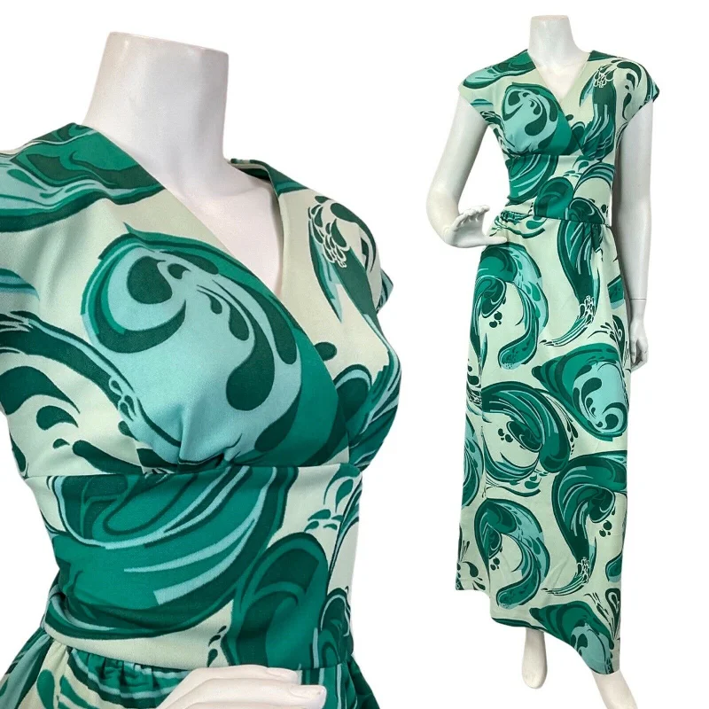 Plus Size Women Dress with a Flattering A - Line Cut for Comfort and Style Plus Size Women Dress with a Flattering A - Line Cut for Comfort and Style VINTAGE 60s 70s GREEN MINT PSYCHEDELIC SWIRL SLEEVELESS MAXI DRESS 8