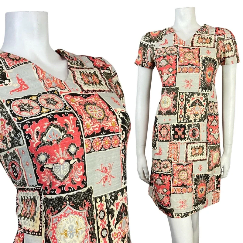 Mermaid - Style Women Dress with a Fitted Silhouette for Special Occasions Mermaid - Style Women Dress with a Fitted Silhouette for Special Occasions VINTAGE 60s 70s GREY BLACK RED PATCHWORK PSYCHEDELIC PAISLEY FLORAL MOD DRESS 10