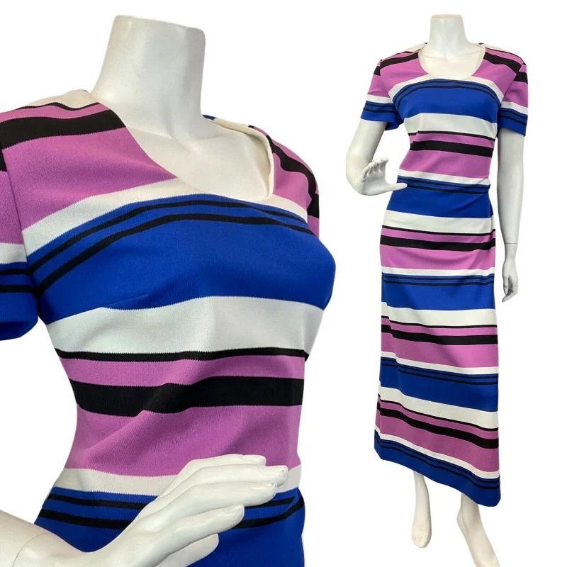 Pleated Women Dress with a Timeless and Elegant Texture Pleated Women Dress with a Timeless and Elegant Texture VINTAGE 60s 70s PURPLE BLUE WHITE STRIPED MOD MAXI DRESS 14 16