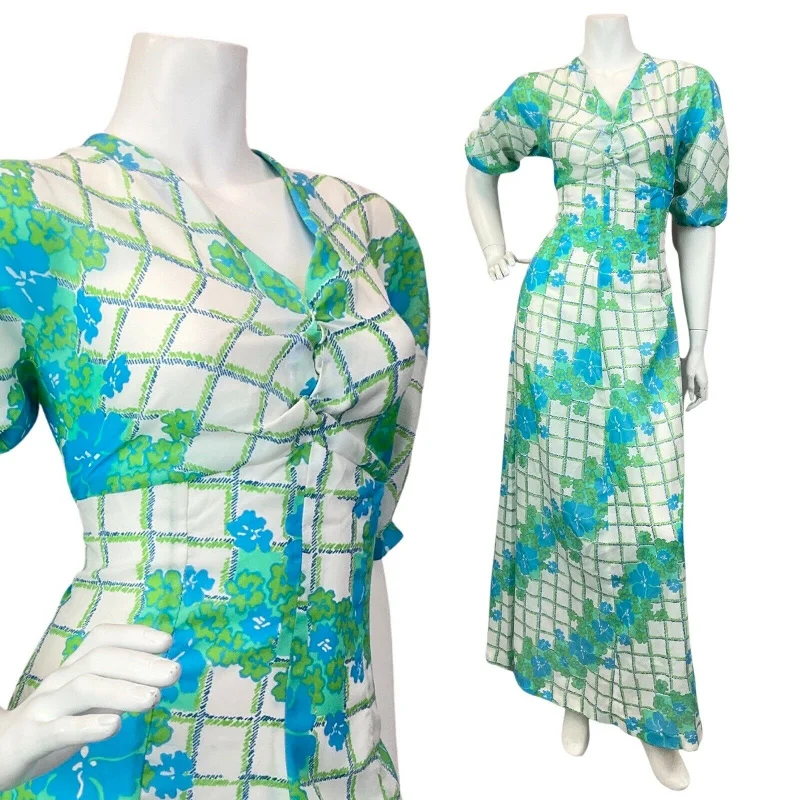 Halter Neck Women Dress to Show Off the Shoulders and Neckline Halter Neck Women Dress to Show Off the Shoulders and Neckline VINTAGE 60s 70s WHITE BLUE GREEN CHECKED FLORAL MOD MAXI DRESS 10 12