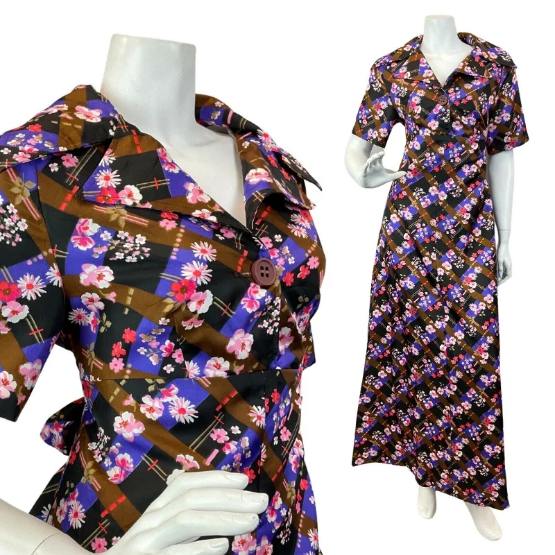 Wrap - Style Women Dress with Adjustable Fit for All Body Types Wrap - Style Women Dress with Adjustable Fit for All Body Types VTG 60s 70s BROWN PURPLE BLACK CHECKED FLORAL DAISY DAGGER SHIRT MAXI DRESS 12