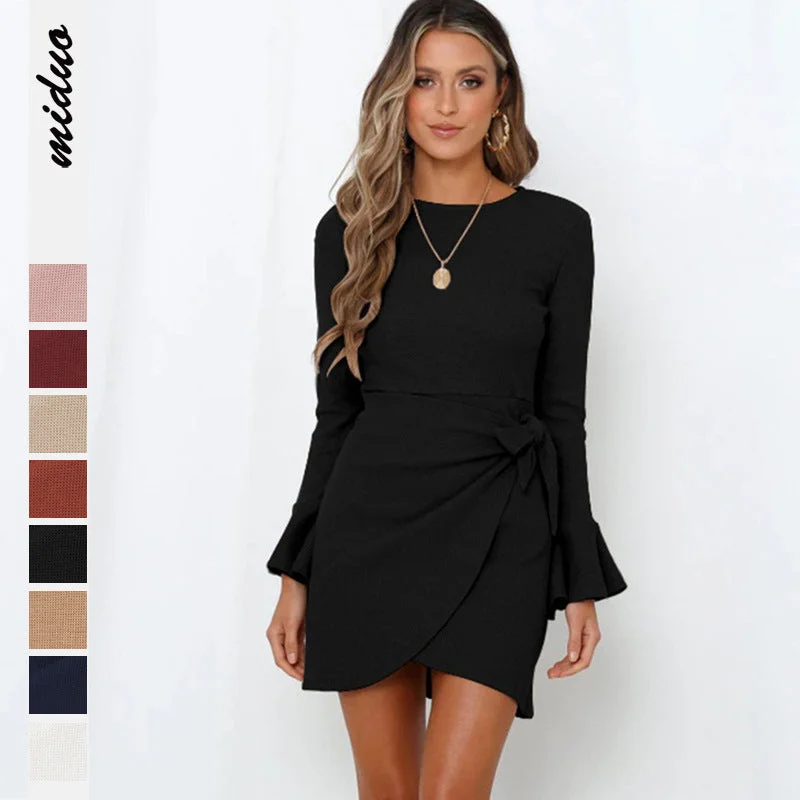 Ruffled Women Dress with Multiple Layers for a Playful and Girly Style Ruffled Women Dress with Multiple Layers for a Playful and Girly Style Waffle Fashion Autumn Small Horn Ruffled Long Sleeve Slim-fit Bow Elegant High-end Dress