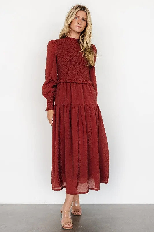 Metallic maxi dresses for a glamorous New Year's Eve partyDaria Smocked Maxi Dress | Brick